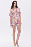 Selly Desenli Kısa Viskon Pijama Takımı