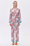 Leyiza Desenli Uzun Saten Pijama Takımı