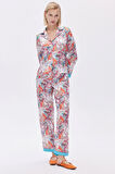 Leyiza Desenli Uzun Saten Pijama Takımı