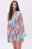 Leyiza Desenli Kısa Saten Sabahlık / Kimono