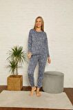 Akbeniz Kadın %100 Pamuk Penye Kışlık Pijama Takımı 3436