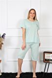 Akbeniz Kadın Büyük Beden Viscon Su Yeşili Kapri Pijama Takım 202193