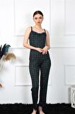 Akbeniz Kadın İp Askılı Yeşil Ekoseli Pijama Takım 4135
