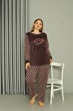 Akbeniz Welsoft Polar Kadın Büyük Beden Vizon Pijama Takımı 808046