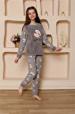 Akbeniz Kız Çocuk WelSoft Polar Gri Pijama Takımı 20523