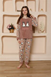 Akbeniz Kız Çocuk WelSoft Polar Vizon Pijama Takımı 20524