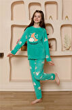 Akbeniz Kız Çocuk WelSoft Polar Yeşil Pijama Takımı 20526