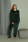 Akbeniz Büyük Beden Kadın Kadife Yeşil Pijama Takım 20628