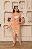 Akbeniz Kız Çocuk WelSoft Polar Turuncu Pijama Takımı 20527