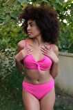 Akbeniz Kadın İçi Boş Fiyonklu Kaplı Fuşya Alt Üst Bikini Takım 35011