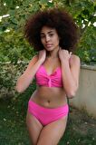 Akbeniz Kadın İçi Boş Fiyonklu Kaplı Fuşya Alt Üst Bikini Takım 35011