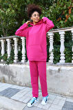 Akbeniz Kadın Pamuk Kapşonlu Cepli 3 İplik Fuşya Eşofman Takım 9037