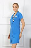 Akbeniz Kadın Pamuk Penye Kısa Kol Düğmeli Mavi Tunik Gecelik 13109