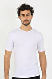 Akbeniz Erkek Sıfır Yaka Likralı Beyaz T-Shirt 65710