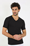Akbeniz Erkek Likralı V Yaka Siyah T-Shirt 65700