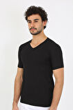 Akbeniz Erkek Likralı V Yaka Siyah T-Shirt 65700