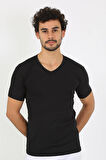 Akbeniz Erkek Likralı V Yaka Siyah T-Shirt 65700