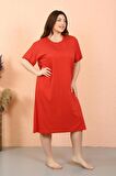 Akbeniz Kadın Büyük Beden Penye Kısa Kol Kırmızı Gecelik 12503
