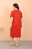 Akbeniz Kadın Büyük Beden Penye Kısa Kol Kırmızı Gecelik 12503
