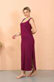 Akbeniz Kadın Kalın Askılı Yırtmaçlı Uzun Mor Gecelik 90110