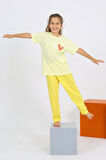 Akbeniz Kız Çocuk Kısa Kol Sarı Penye Pijama Takım 20432