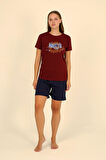 Akbeniz Kadın Şortlu Kısa Kol Penye Pijama Takım Bordo 3622 