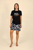 Akbeniz Kadın Şortlu Kısa Kol Penye Pijama Takım Siyah 3622