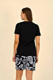 Akbeniz Kadın Şortlu Kısa Kol Penye Pijama Takım Siyah 3622