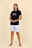 Akbeniz Kadın Şortlu Kısa Kol Penye Pijama Takımı Siyah 3624