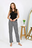 Akbeniz Kadın Penye Leopar Desenli Tek Alt Pijama 27536 Gri