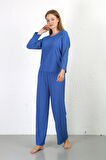 Akbeniz Kadın Bürümcük Kumaş Pijama Takım Saks 4233