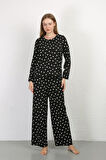 Akbeniz Kadın Bürümcük Kumaş Pijama Takım Siyah 4234