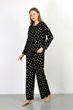Akbeniz Kadın Bürümcük Kumaş Pijama Takım Siyah 4234