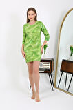 Akbeniz Kadın Micro Kumaş Mini Parlak Elbise 7420 Yeşil