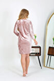 Akbeniz Kadife Ev Elbisesi Tunik Gecelik Pudra 13133