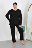 Akbeniz Kadın Büyük Beden Uzun Kol Penye Pijama Takımı Siyah 202501