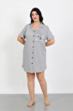 Akbeniz Büyük Beden Penye Düğmeli Gri Tunik Gecelik 1025