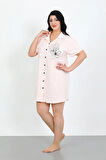 Akbeniz Büyük Beden Penye Düğmeli Pudra Tunik Gecelik 1025