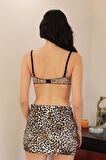 Akbeniz Kadın Destekli Balenli Leopar Desenli Sütyen 3016 Siyah
