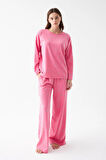 Akbeniz Kadın Oversize Pembe Puantiyeli Pamuklu Kalın Pijama Takımı