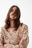Akbeniz Kadın Oversize Bej Leopar Desenli Pamuklu Kalın Pijama Takımı