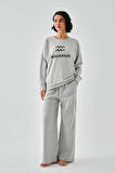 Akbeniz Kadın Gri Kova Burcu Oversize 2 İplik Eşofman Ev Giyim Takımı