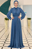 Kübra Tesettür Abiye İndigo