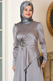 Roza Tesettür Abiye Gri