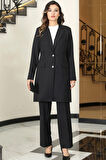 Parla Uzun Ceket Pantolon İkili Tesettür Takım Siyah