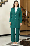 Parla Uzun Ceket Pantolon İkili Tesettür Takım Zümrüt