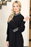 Açelya Sarkaçlı Taşlı Tesettür Abiye Siyah