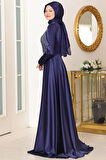 Miray Tesettür Abiye Lacivert