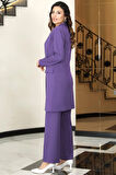 Parla Uzun Ceket Pantolon İkili Tesettür Takım Lavanta