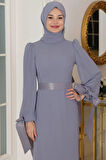 Firuze Tesettür Abiye Gri